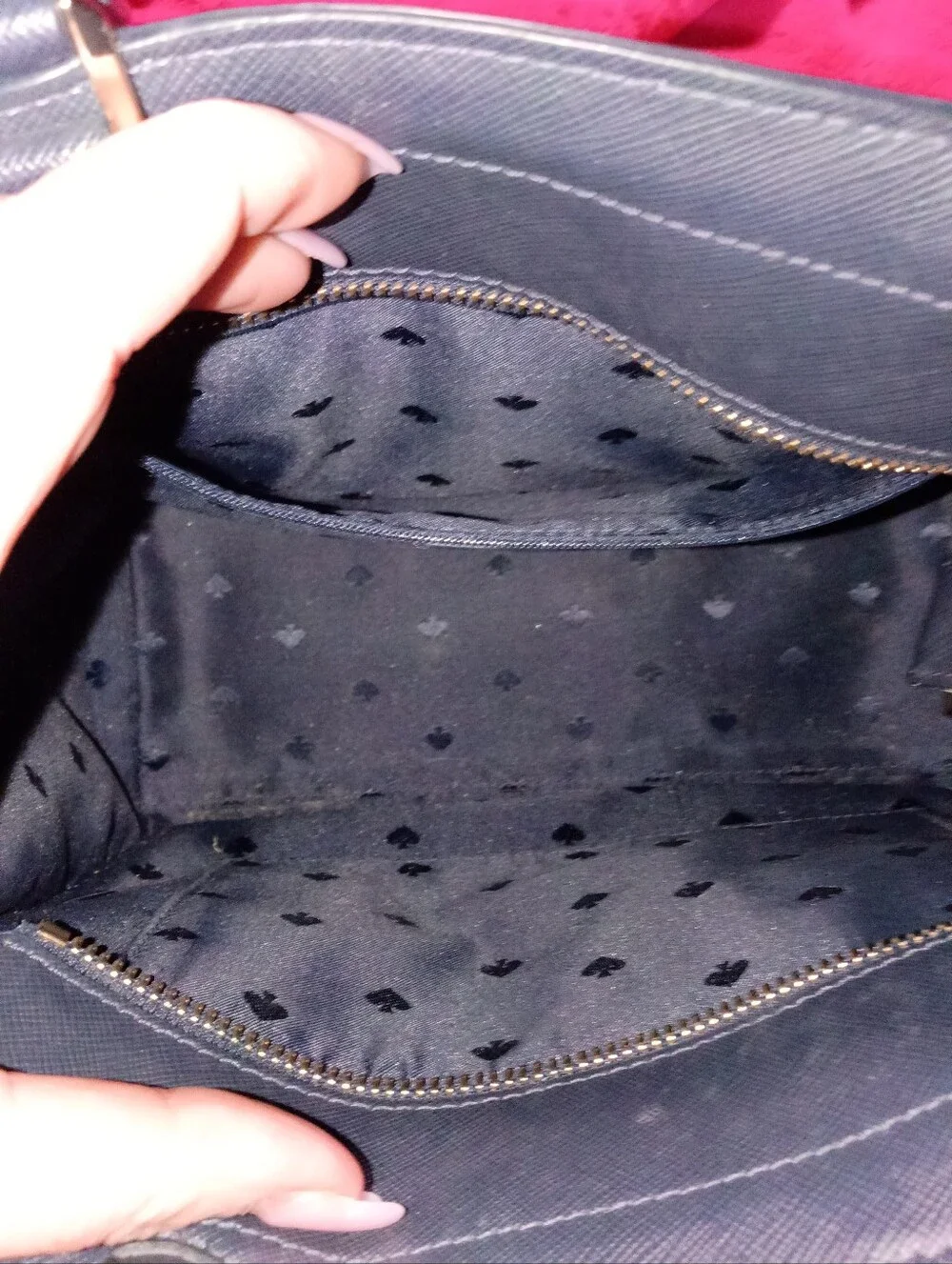 kate spade Cream Cherry Print Satchel with Navy Trim